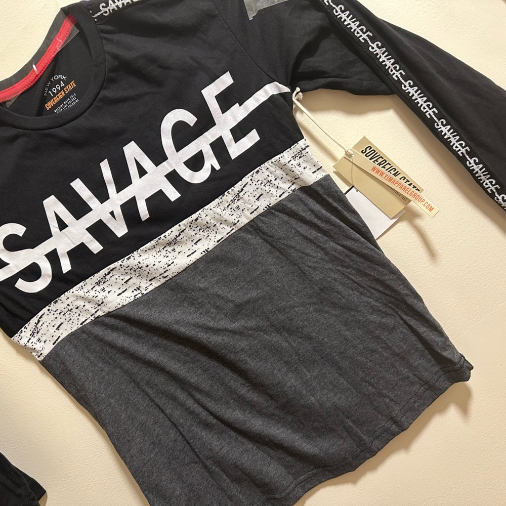 Kids - BOYS • Size 14/16 Large • NWT — Long Sleeve “SAVAGE” shirt • never worn